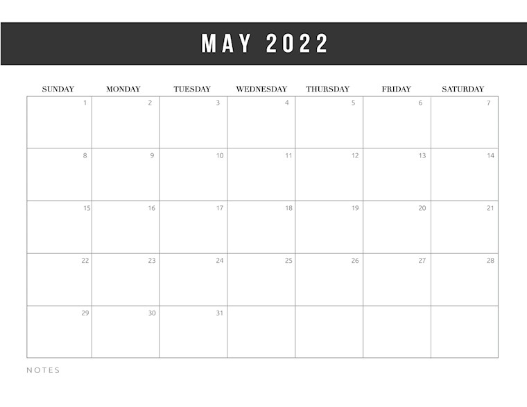 free printable calendar templates 2022 may
