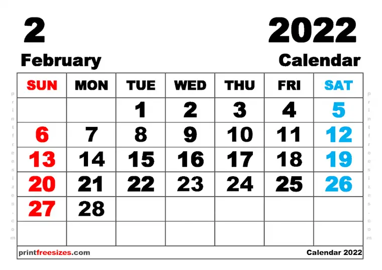 february 2022 calendar printable landscape