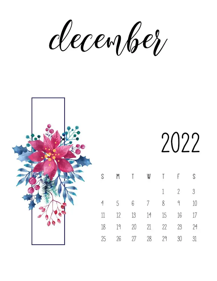 free printable floral 2022 calendar