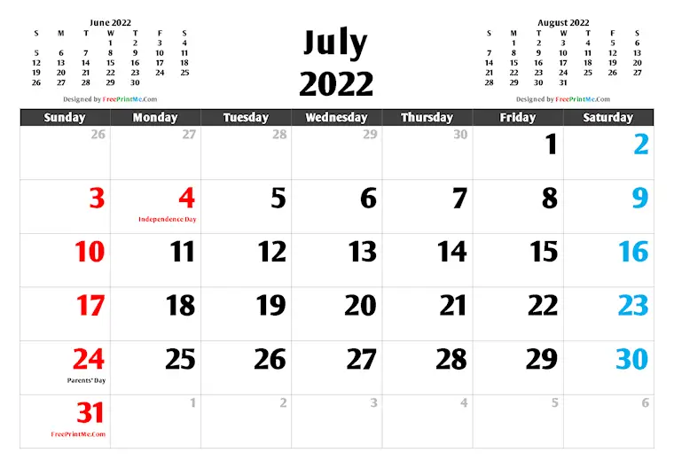 free printable july 2022 calendar with holidays freeprintme com arm