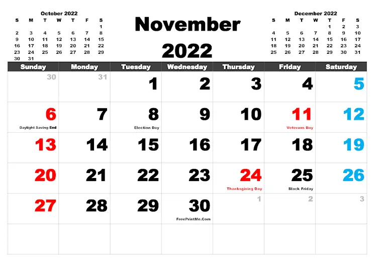free printable november 2022 calendar with holidays freeprintme com arialblk