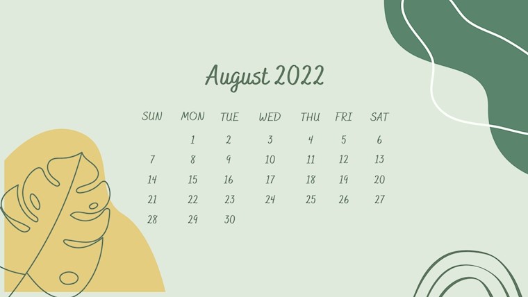 green illustrationj august 2022 calendar