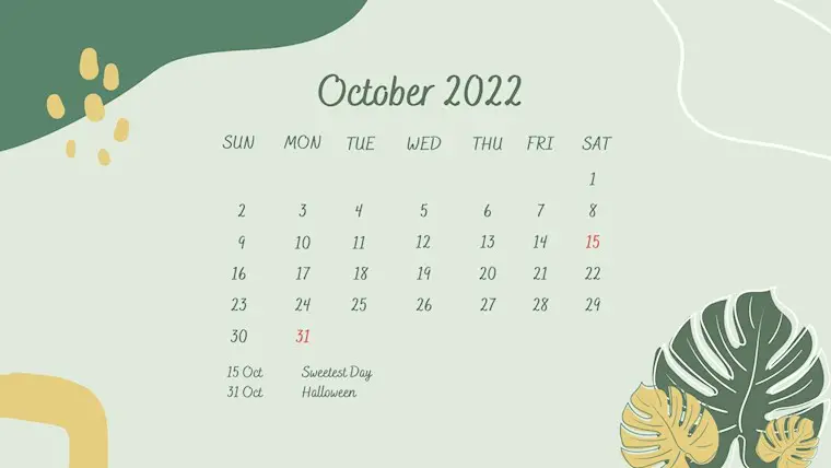 green illustrationj october 2022 calendar