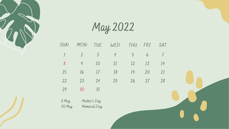 green may calendar 2022 printable