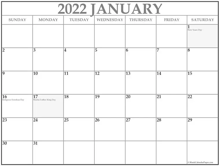 grey january 2022 calendar with holidays usa 5
