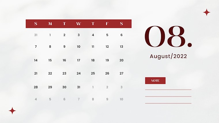 grey red minimal august 2022 calendar