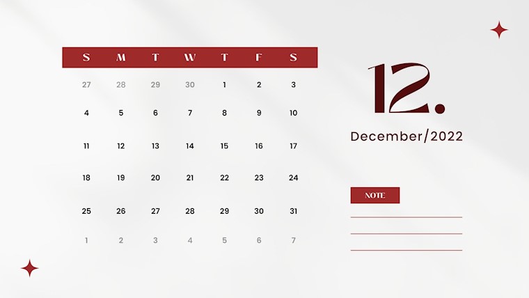 grey red minimal december 2022 calendar