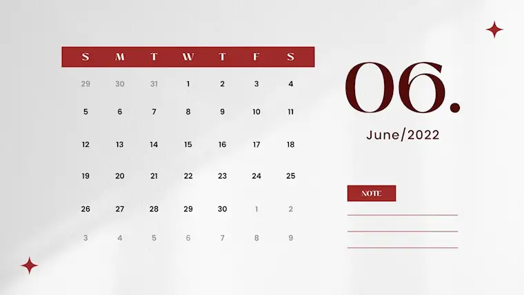 grey red minimal june 2022 calendar