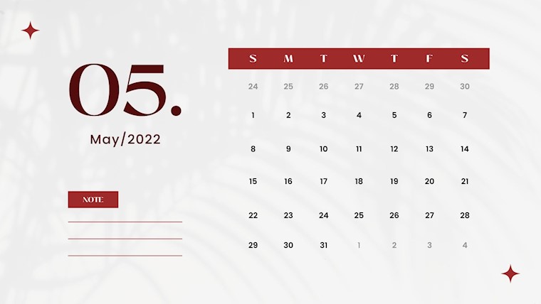 grey red minimal may 2022 calendar