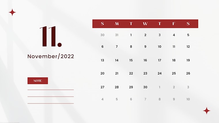 grey red minimal november 2022 calendar