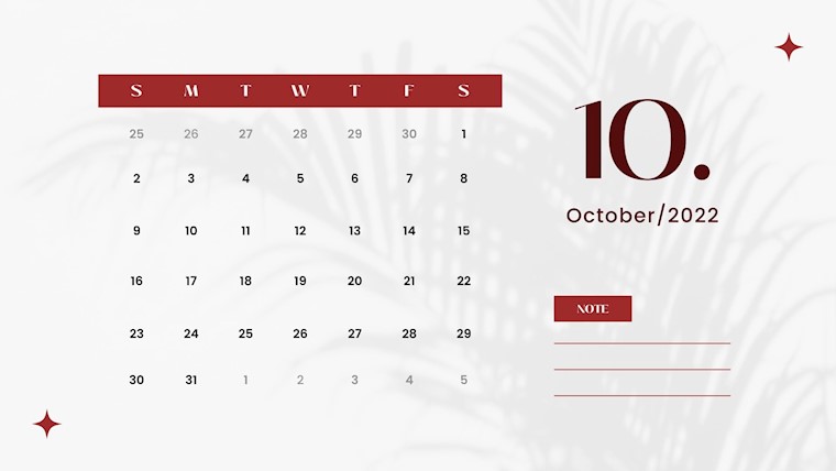 grey red minimal october 2022 calendar