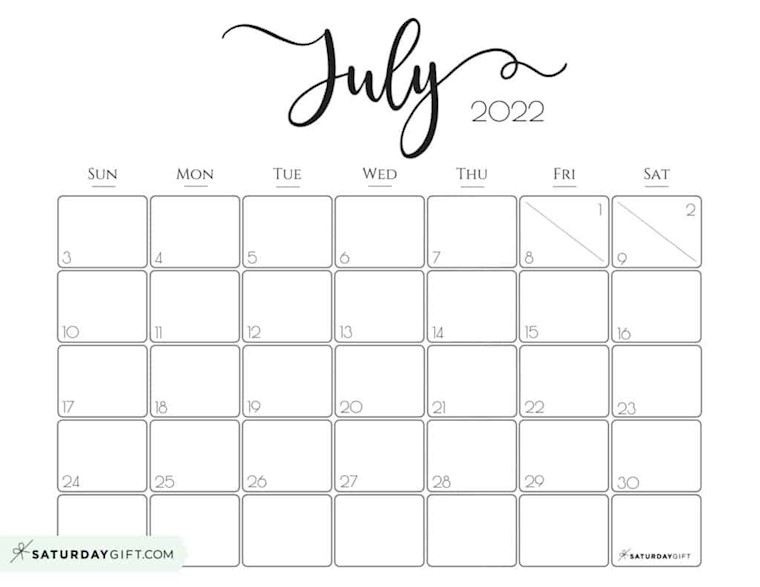 jul elegant july 2022 calendar free printable horizontal landscape black white sunday start saturdaygift 1024x791 1