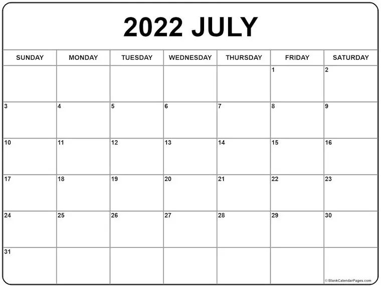 july 2022 calendar blank