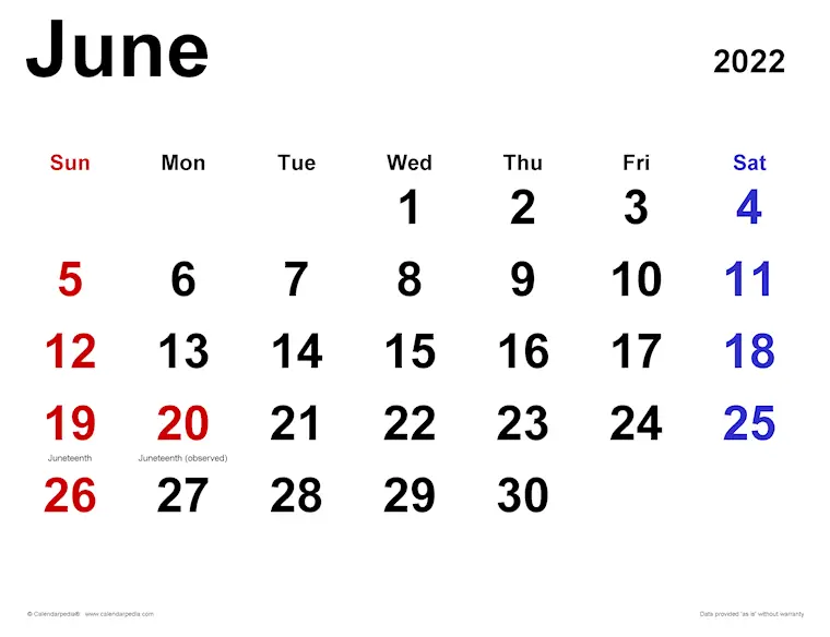 june 2022 calendar classic