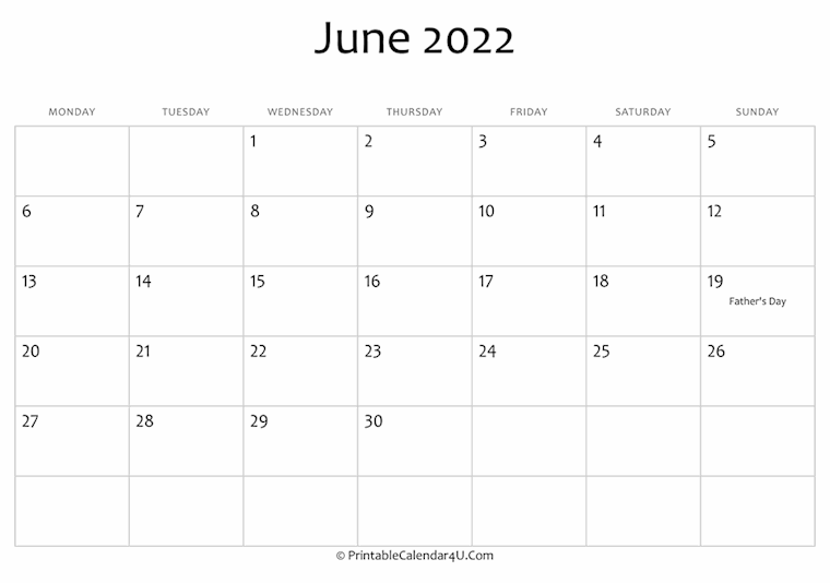 june 2022 editable calendar holidays