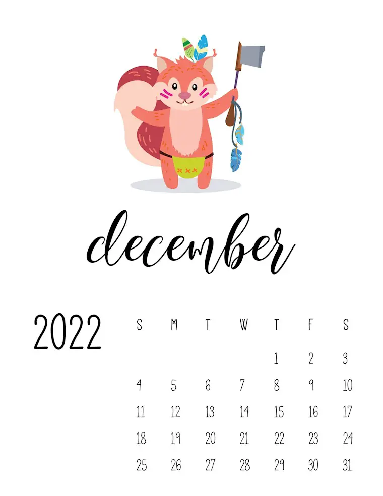 kids cute printable calendar 2022 december scaled 1