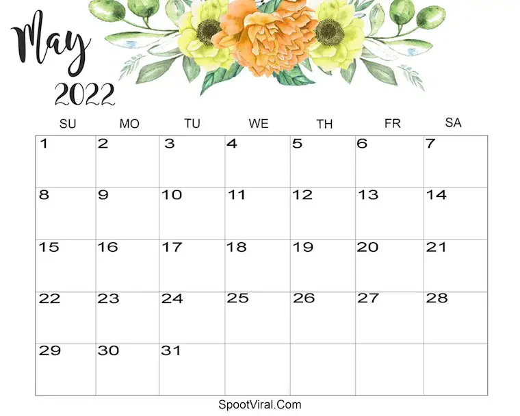 May 2022 Calendar Cute 35 Printable Free May 2022 Calendars: Cute & Basic