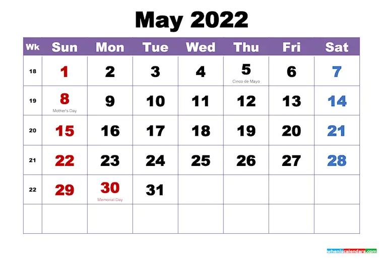 may 2022 calendar printable with holidays free arial 5