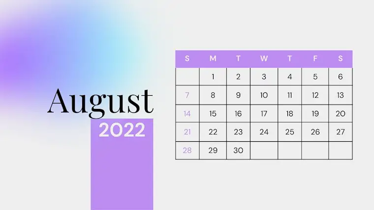 minimal purple august 2022 calendar