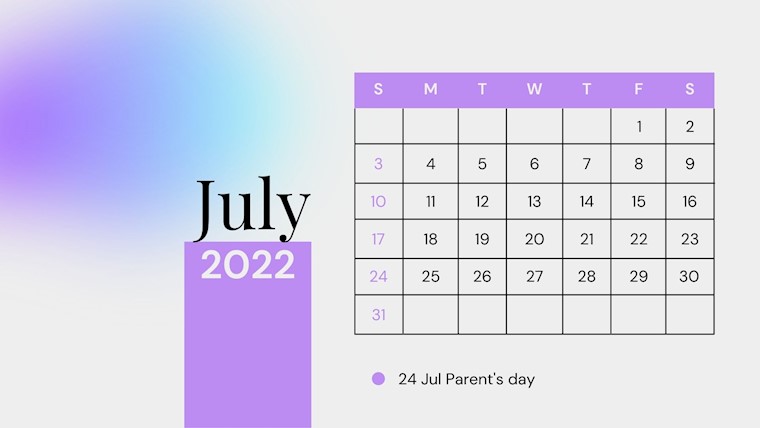 minimal purple july 2022 calendar
