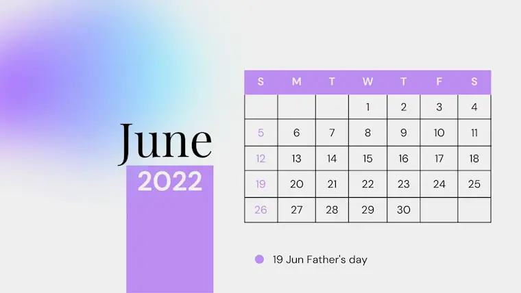 minimal purple june 2022 calendar