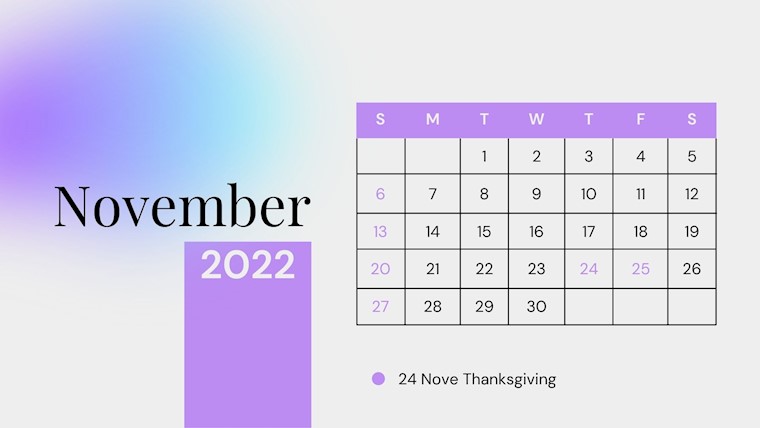 minimal purple november 2022 calendar