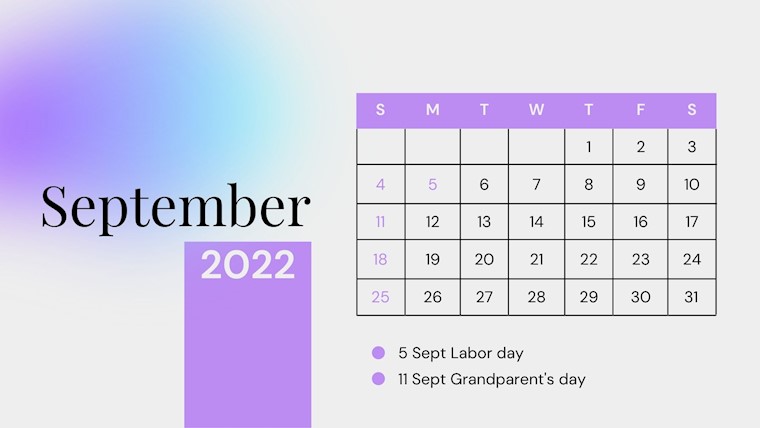 minimal purple september 2022 calendar