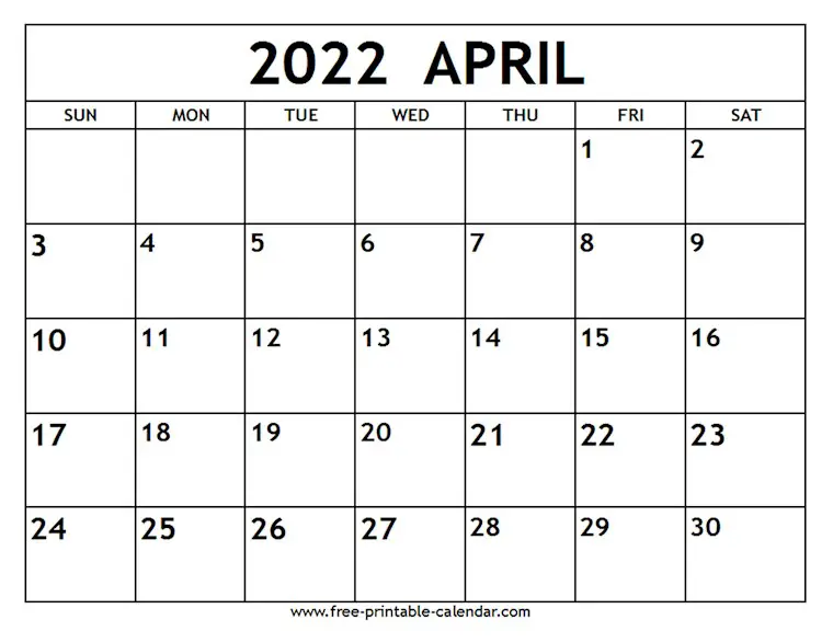 minimalist april 2022 calendar