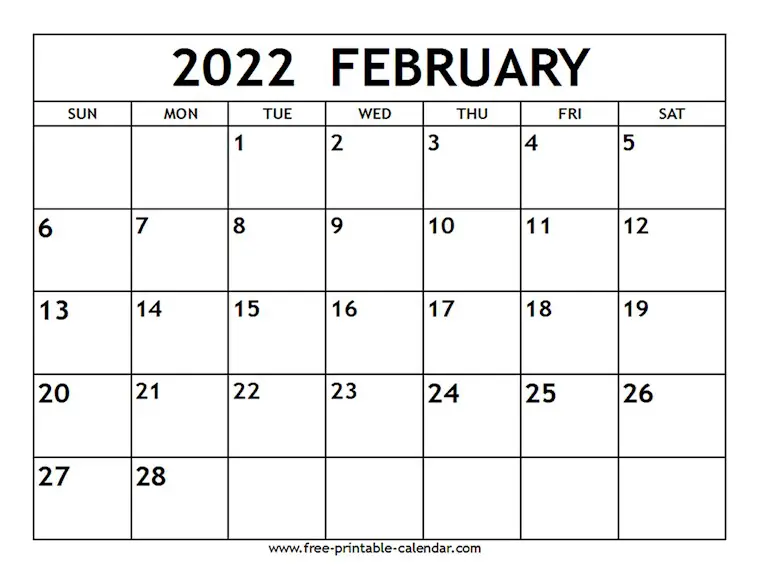 minimalist february 2022 calendar