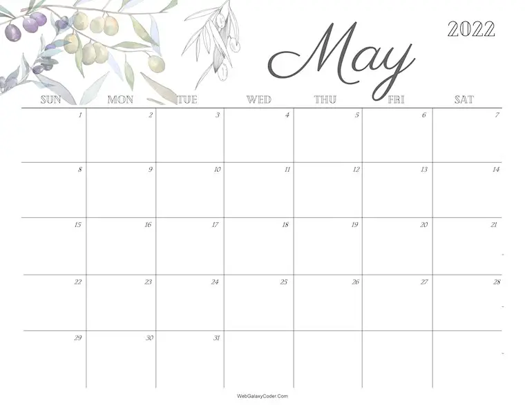 May 2022 Calendar Cute 35 Printable Free May 2022 Calendars: Cute & Basic