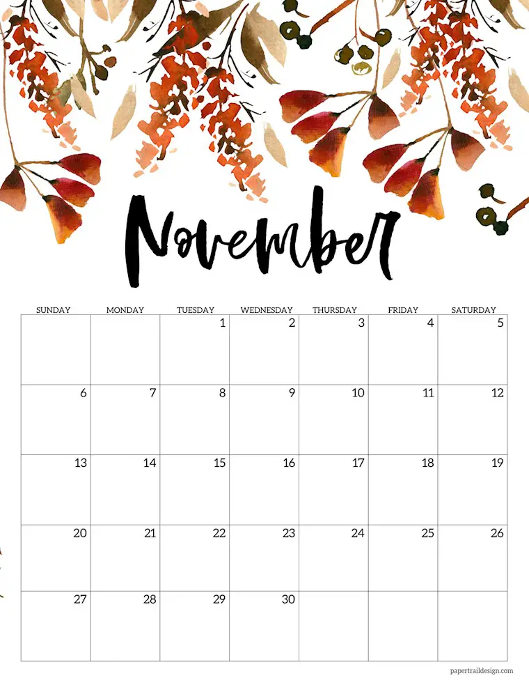 november 2022 calendar floral new