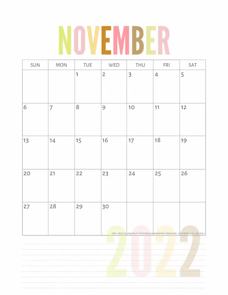 november 2022 calendar printable