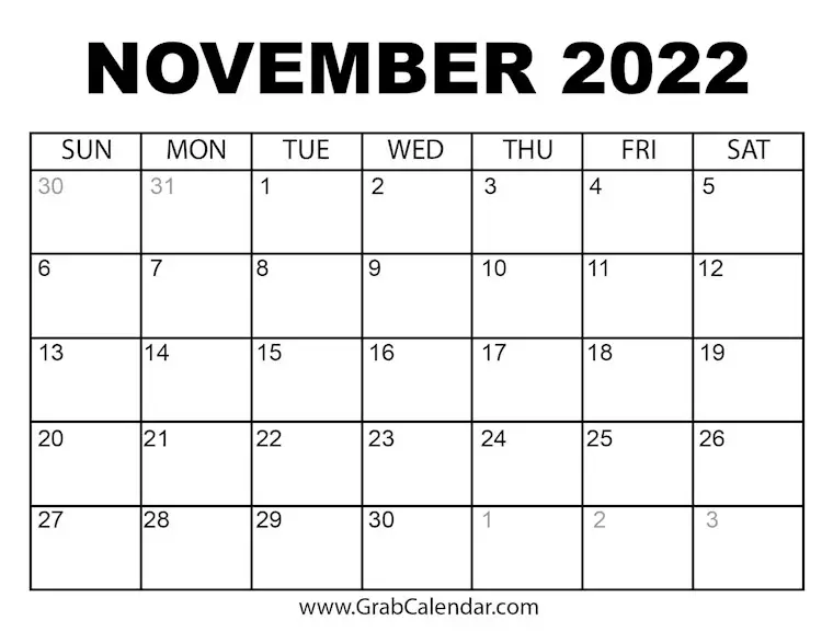 49 Free Printable November 2022 Calendars for the USA