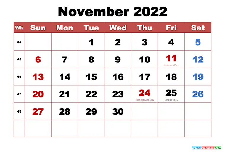 november 2022 monthly calendar printable holidays arialblk 3