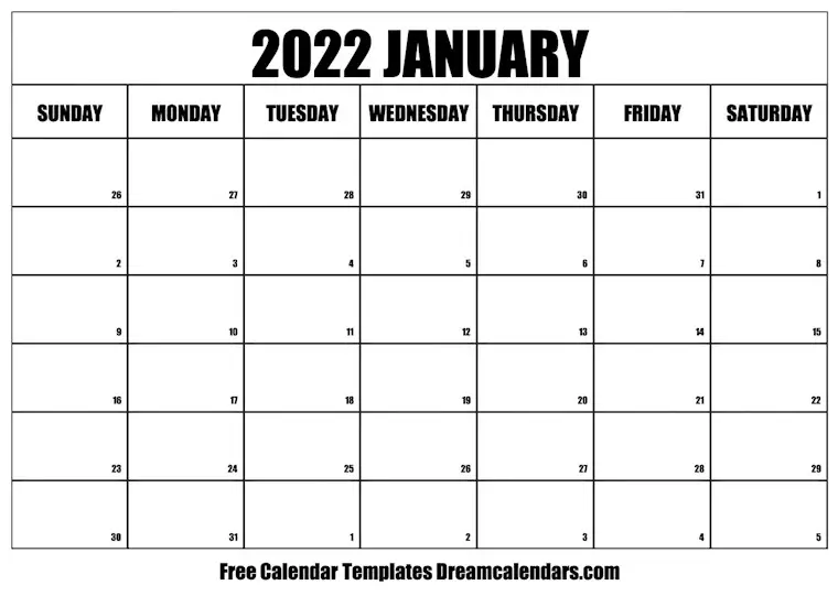 office free printable january 2022 calendar
