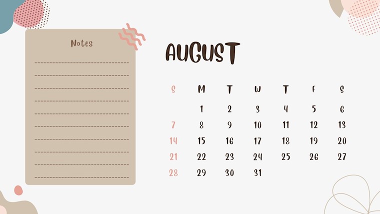 pastel abstract august 2022 calendar