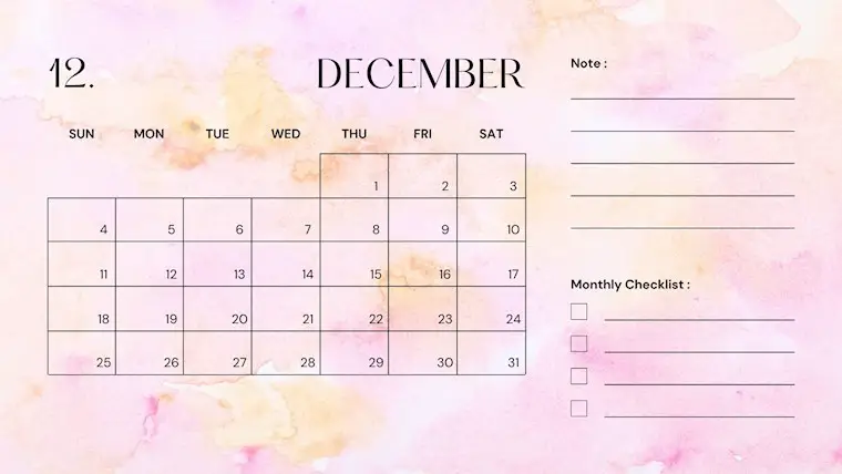 pink elegant calendar 2022 december