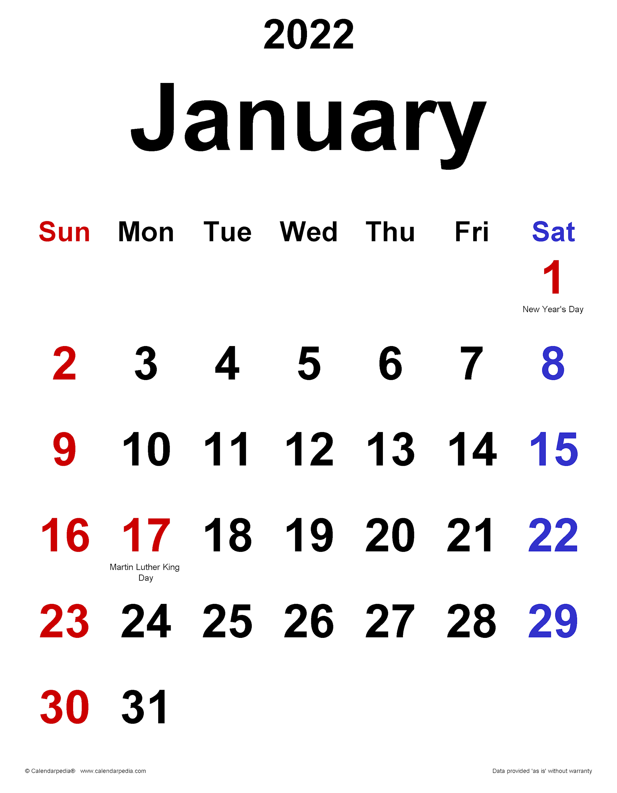33 Blank Printable January 2022 Calendars Onedesblog