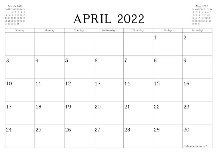 printable april 2022 calendar basic