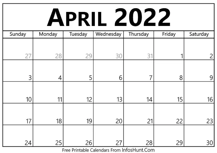 printable april 2022 calendar