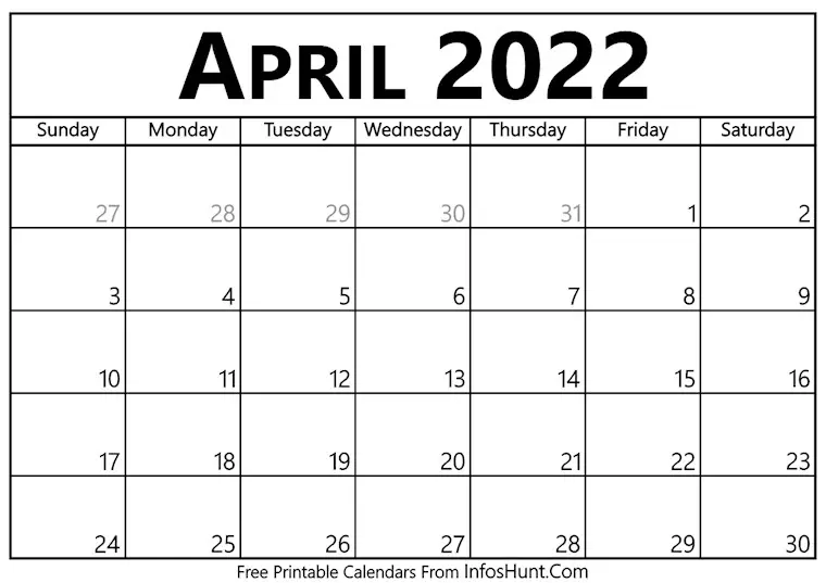 42 Simple & Cute Printable April Calendars 2022