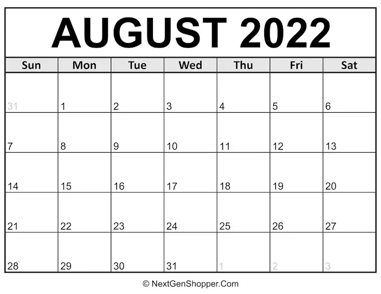 41 Cute & Simple Printable August Calendars 2022 for Free - Onedesblog