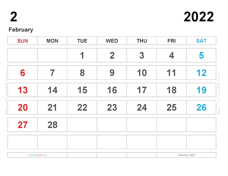 printable february 2022 calendar landscape calendarex arial
