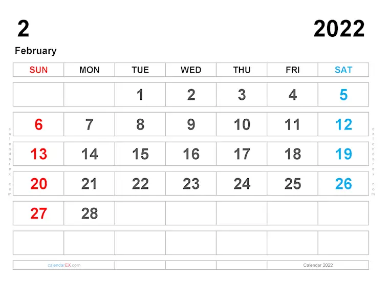 31 Minimalist Printable February 2022 Calendars with Holidays - Onedesblog