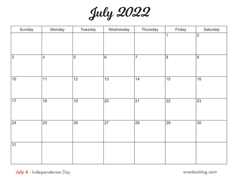printable july 2022 calendar printable free