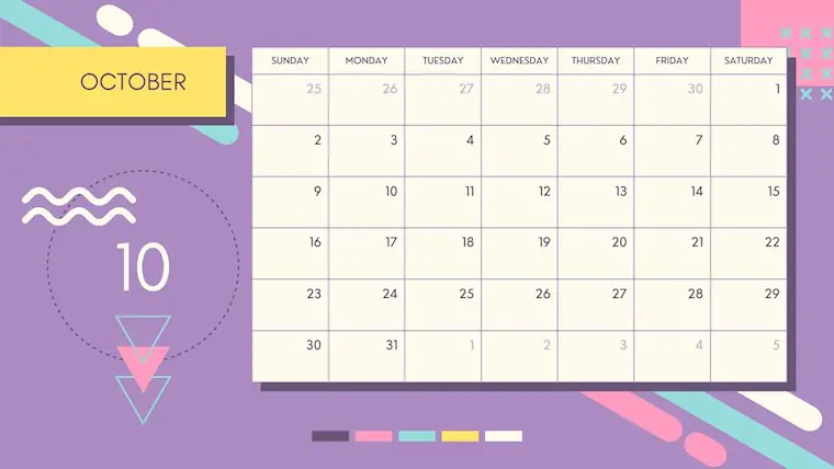 purple october calendar 2022 printable