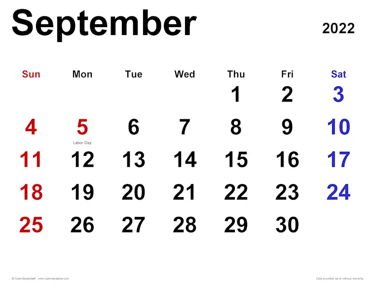 september 2022 calendar classic