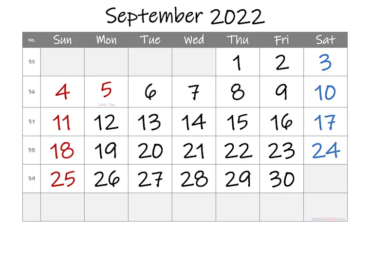 september 2022 calendar printable holidays week inkfree 3