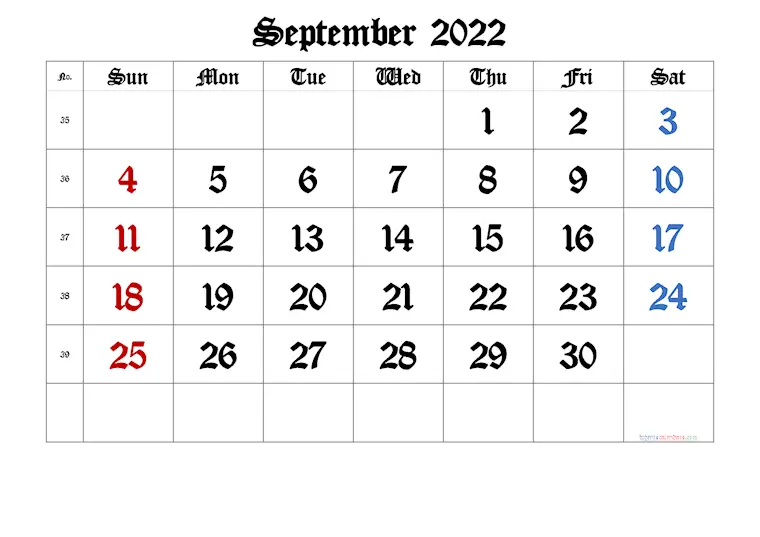 september 2022 calendar printable week numbers old 4