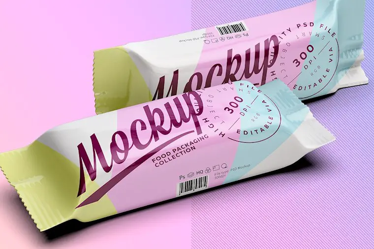 two glossy snack bars 50g mockup